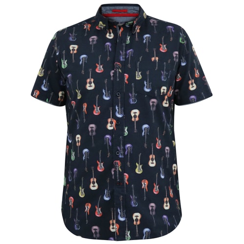 D555 Barratt Guitar AOP Button-Down-Kragen-Kurzarmhemd, Marineblau